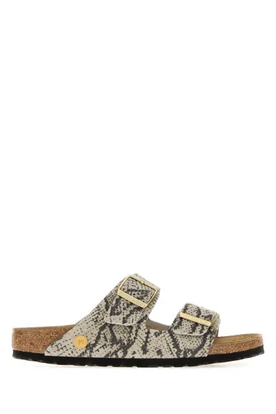 Birkenstock Arizona Snake-print Suede Slippers In Multi