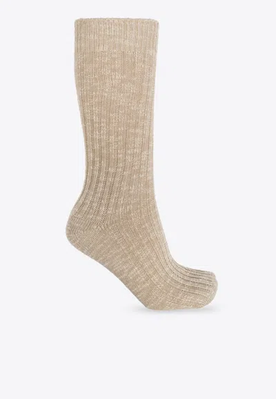 Birkenstock Rib Knit Slub Socks In Beige