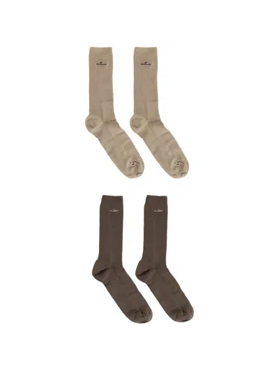 Birkenstock Ribbed-knit Embroidered-motif Socks (set Of 2) In Neutrals