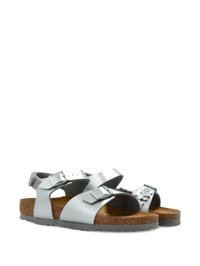 Birkenstock Kids' Rio Plain Flower Sandals In Silver