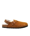 Birkenstock Tokio Shearling Buckled Suede Clogs In Brown