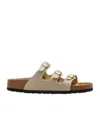 Birkenstock Beige Leather Florida Slippers In Brown