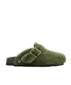 Birkenstock Boston 1774 Shearling Slippers In Green