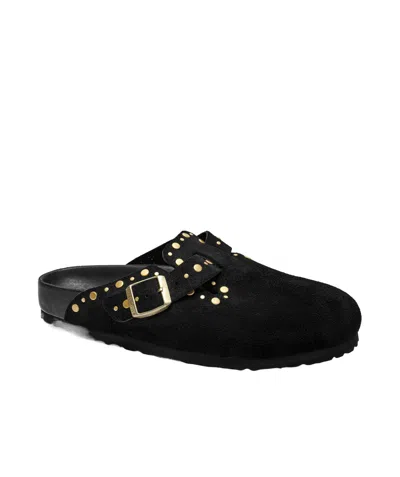 Birkenstock Womens Black Rivets Boston Stud-embellished Suede Clogs Eur 38/5 Uk