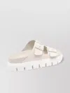 Birkenstock Round Toe Leather Sandals With Chunky Sole In White