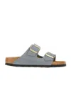 Birkenstock Contoured Leather Sandals With Adjustable Metallic Buckles In Basalt Gray