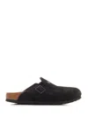 Birkenstock Boston Suede Leather Slippers In Black