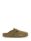 Birkenstock 'boston' Green Mules With Front Buckle In Brown