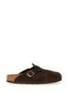 Birkenstock Boston Suede Slippers In Brown