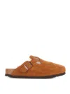 Birkenstock Camel Suede Boston Slippers In Brown