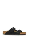 Birkenstock Round Toe Suede Leather Sandals With Logo Buckle