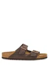 Birkenstock Classic Habana Leather Arizona Slippers With Cork And Rubber Sole In Brown