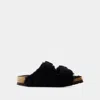 Birkenstock Arizona Shearling Slides With Large Buckle In Black