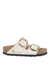 Birkenstock Arizona Suede Shearling Dual-buckle Slide Sandals In White