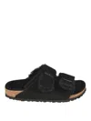 Birkenstock Open Toe Flat Sandals With Fur Texture And Contrast In Black