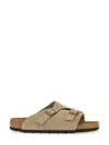Birkenstock Arizona Double-buckle Leather Slides In Neutrals