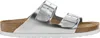 Birkenstock Womens Silver Arizona Two-strap Metallic Faux-leather Sandals