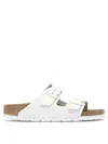 Birkenstock Arizona Suede Dual-buckle Slide Sandals In White