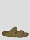 Birkenstock Arizona Velour Leather Soft Bed Faded Khaki Narrow Width