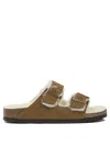 Birkenstock Arizona Suede Shearling Sandals In Brown