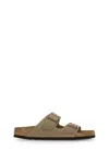 Birkenstock Arizona Suede Dual-buckle Slide Sandals In Beige