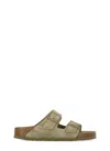 Birkenstock Khaki Suede Arizona Slippers In Beige