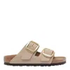 Birkenstock Suede Buckle Flat Sandals With Open Toe In Beige