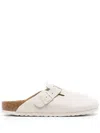 Birkenstock Boston Suede Clog In White, Men's At Urban Outfitters In Beige