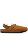 Birkenstock Tokio Shearling Buckled Suede Clogs In Beige