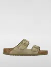 Birkenstock Arizona Velour Leather Soft Bed Faded Khaki Narrow Width In Beige