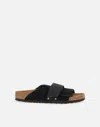 Birkenstock Kyoto Suede And Nubuck Leather Slides In Black