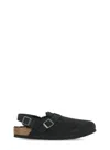 Birkenstock Buckle Cork Open Suede Mules In Black
