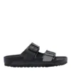 Birkenstock Black Leather Platform Sandals With Two Straps And Metal Buckles In Black