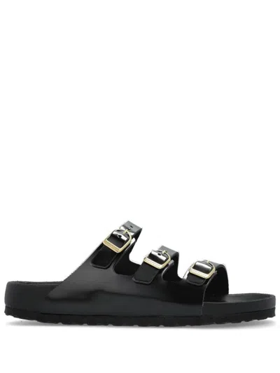 BIRKENSTOCK BIRKENSTOCK 'FLORIDA' BLACK LEATHER SLIPPERS