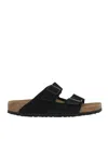 Birkenstock Arizona Suede Leather Slippers In Black