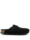 Birkenstock Arizona Unisex Suede Mule With Shearling Lining Shoes In Black