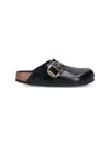 Birkenstock Black Slip-on Sandals With Gold-tone Buckle In Black