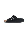 Birkenstock Boston Buckled Shearling Slippers In Black