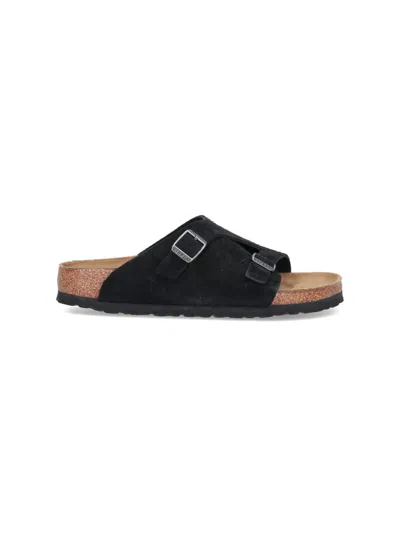 Birkenstock Zurich Double-strap Leather Slides In Black