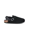 Birkenstock Buckle Cork Open Suede Mules In Black