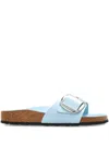 Birkenstock Buckle Patent Leather Flat Sandals In Blue