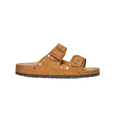 Birkenstock Arizona Rivets Studded Slide Sandal In Brown