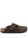 Birkenstock Boston Soft Suede Slippers In Brown