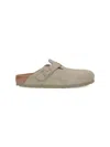 Birkenstock Grey Suede Clogs With Anatomical Footbed In Green