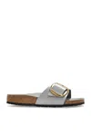 Birkenstock Madrid Big Buckle Leather Slides In Shine Stone Coin