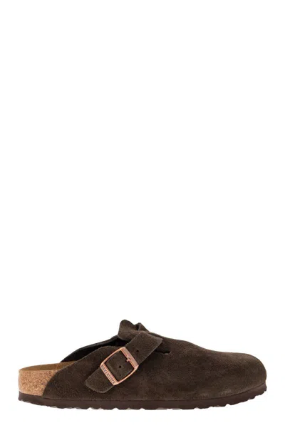 BIRKENSTOCK 'BOSTON' BROWN SLIP-ON MULES WITH BUCKLE IN SUEDE WOMAN