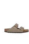 Birkenstock Buckle Logo Suede Sandals In Neutral