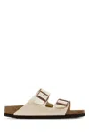 Birkenstock Arizona Double-buckle Metallic Slides In White