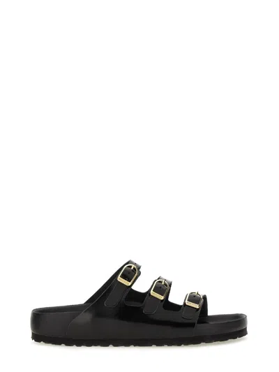 Birkenstock Black Sandals With Adjustable Straps And Gold-tone Buckles