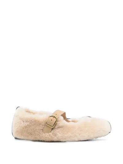 Birkenstock Santa Clarita Shearling Buckle-strap Ballet Flats In Metallic
